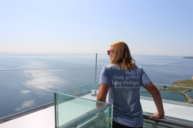 Person looking out at Lake Michigan